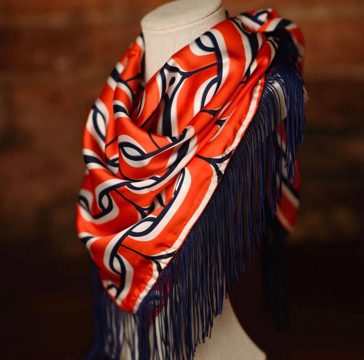 Orange/Navy Fringe Scarf
