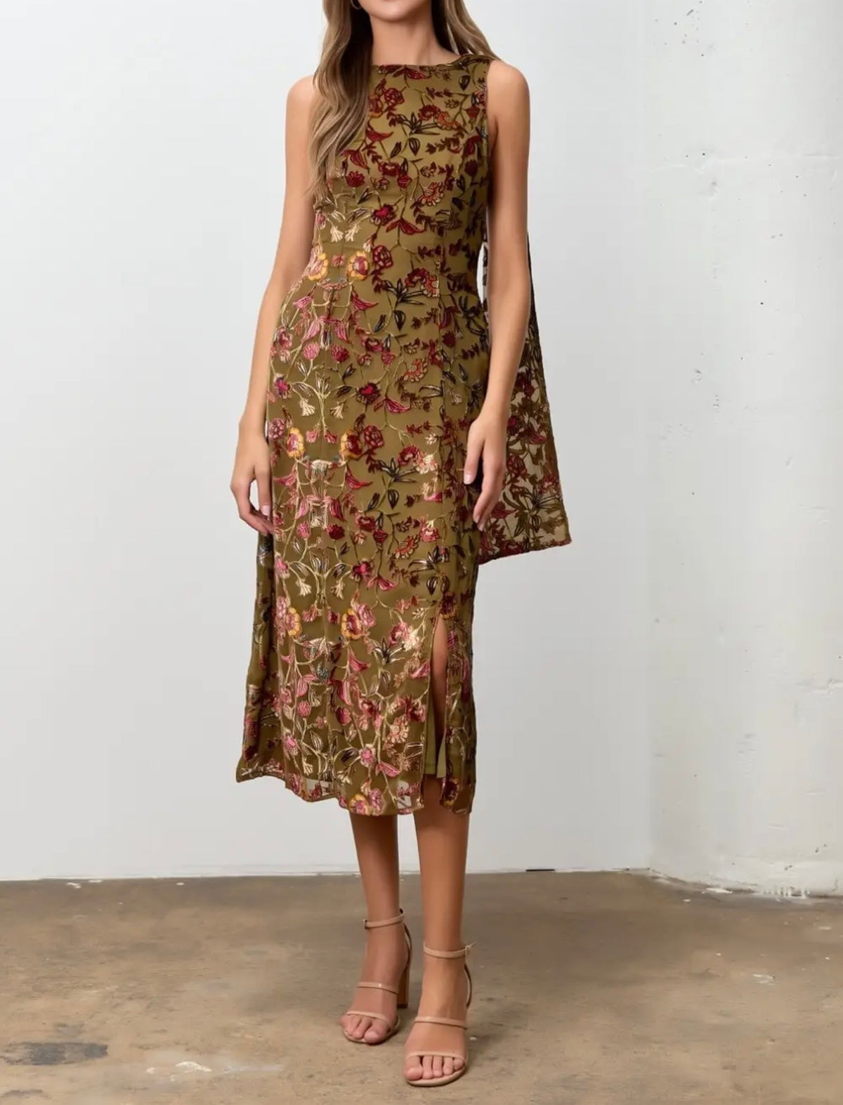 Burnout Velvet Midi Dress/Olive