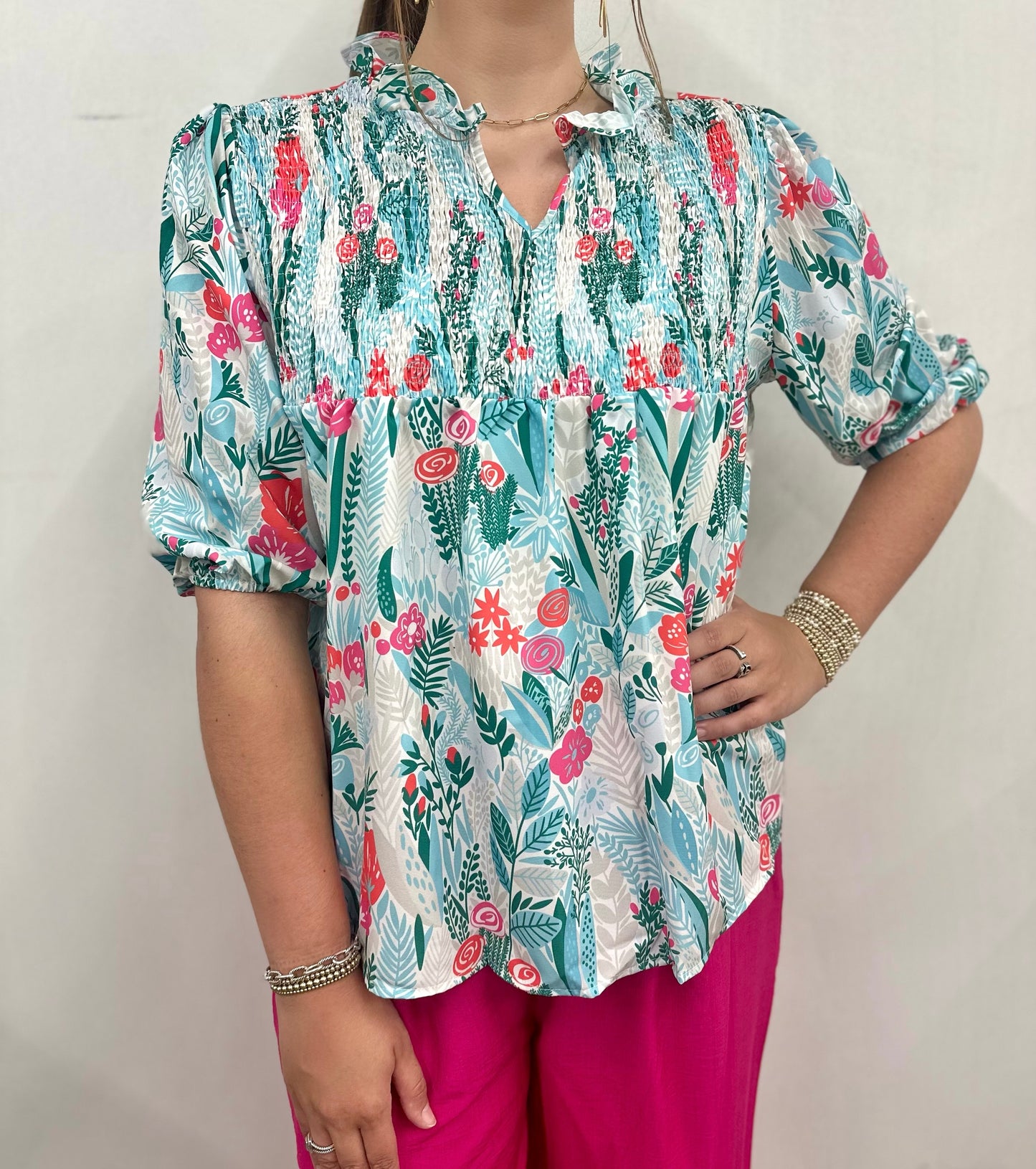 Floral Smocked Puff Sleeve Top