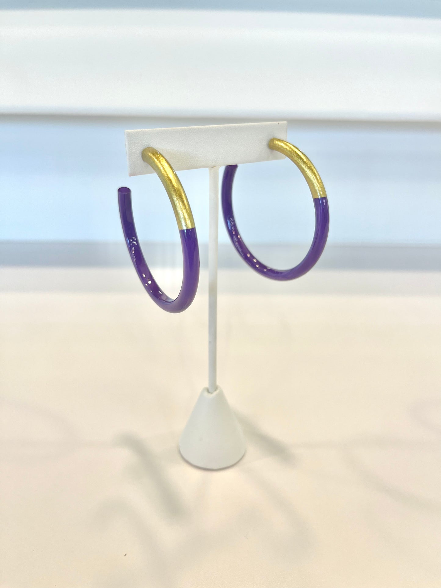 Large Purple & Gold Hoop Earrings
