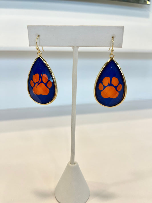 Blue & Orange Tiger Paw Earrings