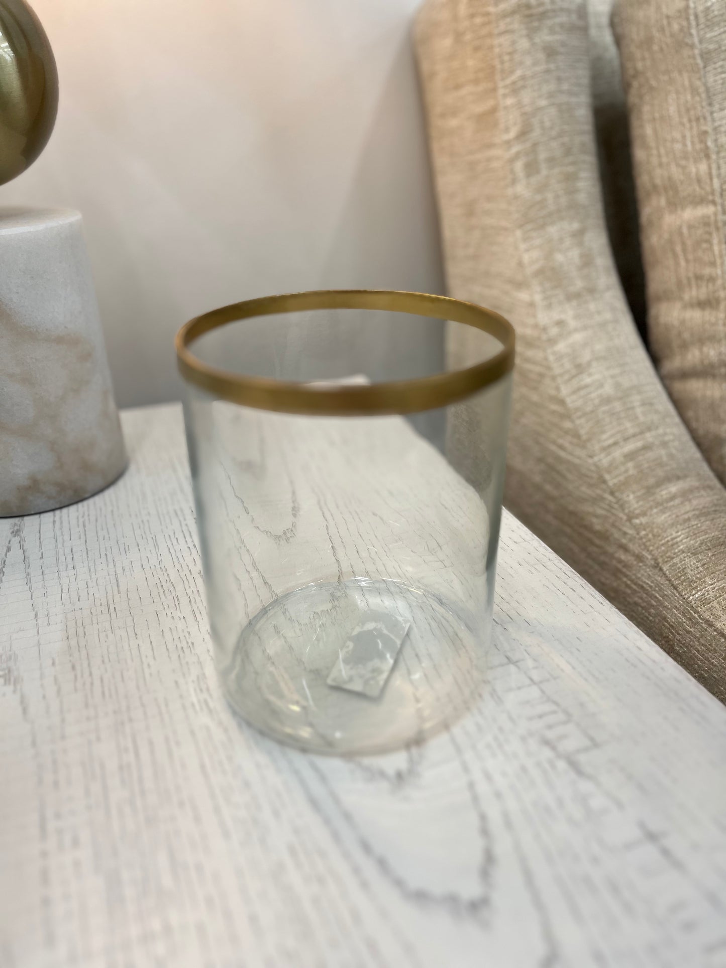Clear Glass Vase w/ Gold Rim