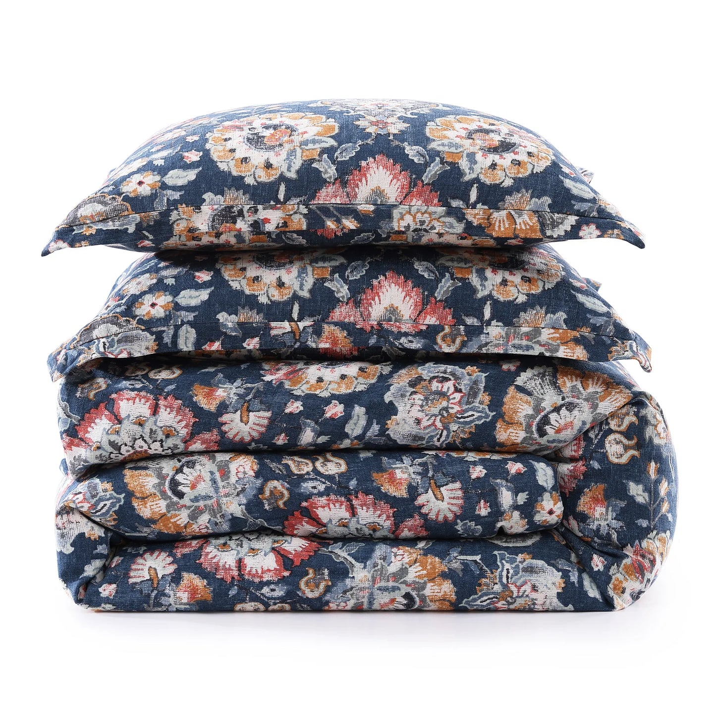 Patterned Navy Linen Comforter Set