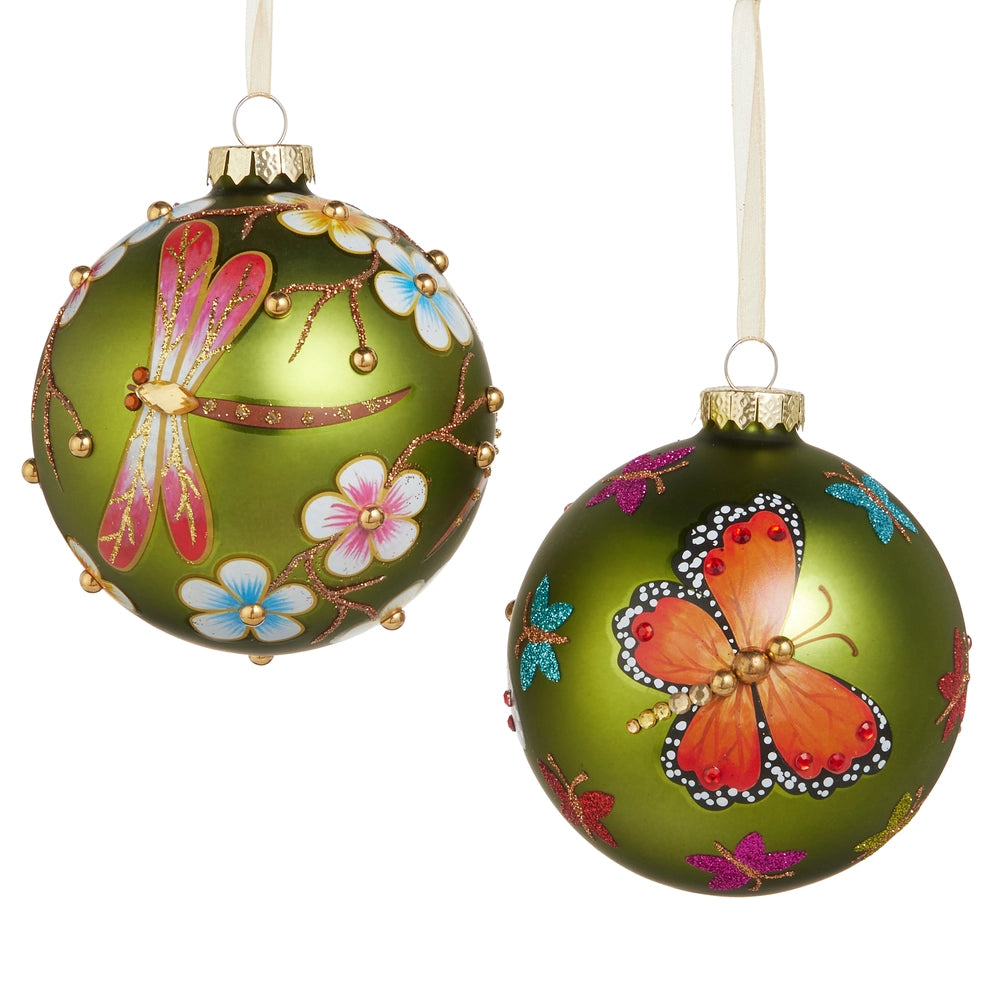 4" Floral And Flutter Ball Ornament