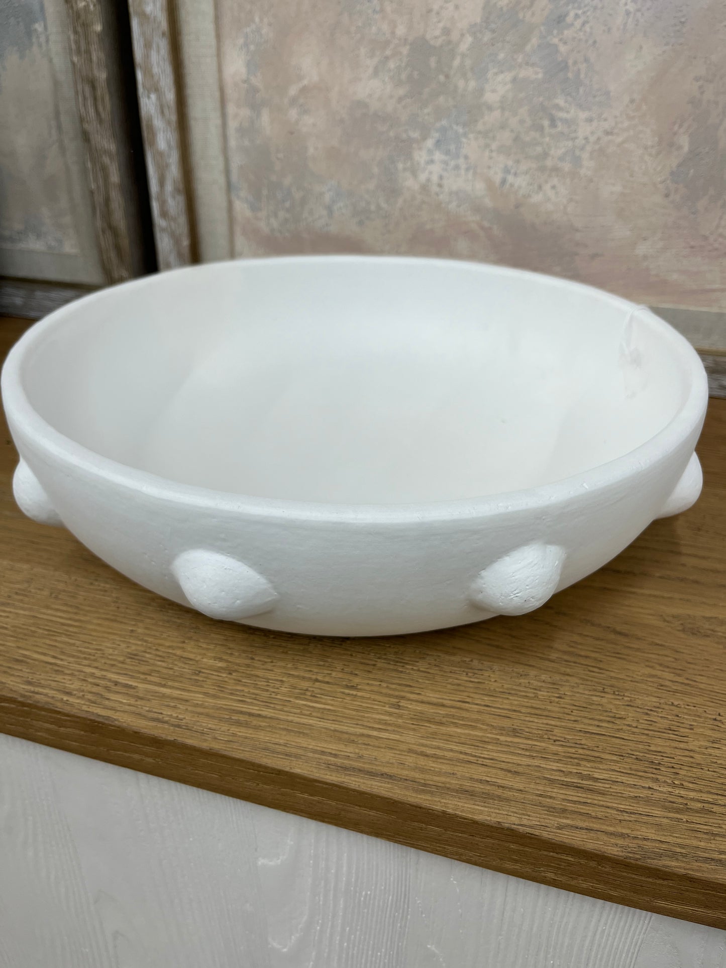 13" White Clay Beaded Bowl