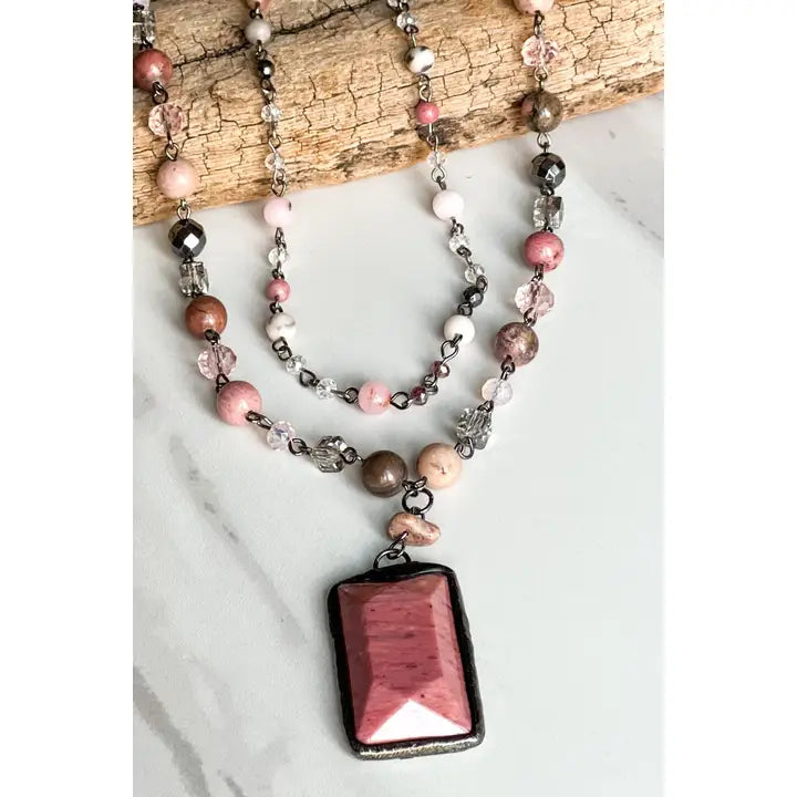 Layered Mauve Beaded Necklace