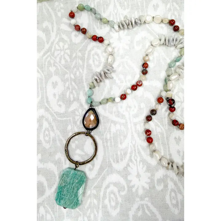Multi-Colored Stone Necklace w/Turquoise Pendent