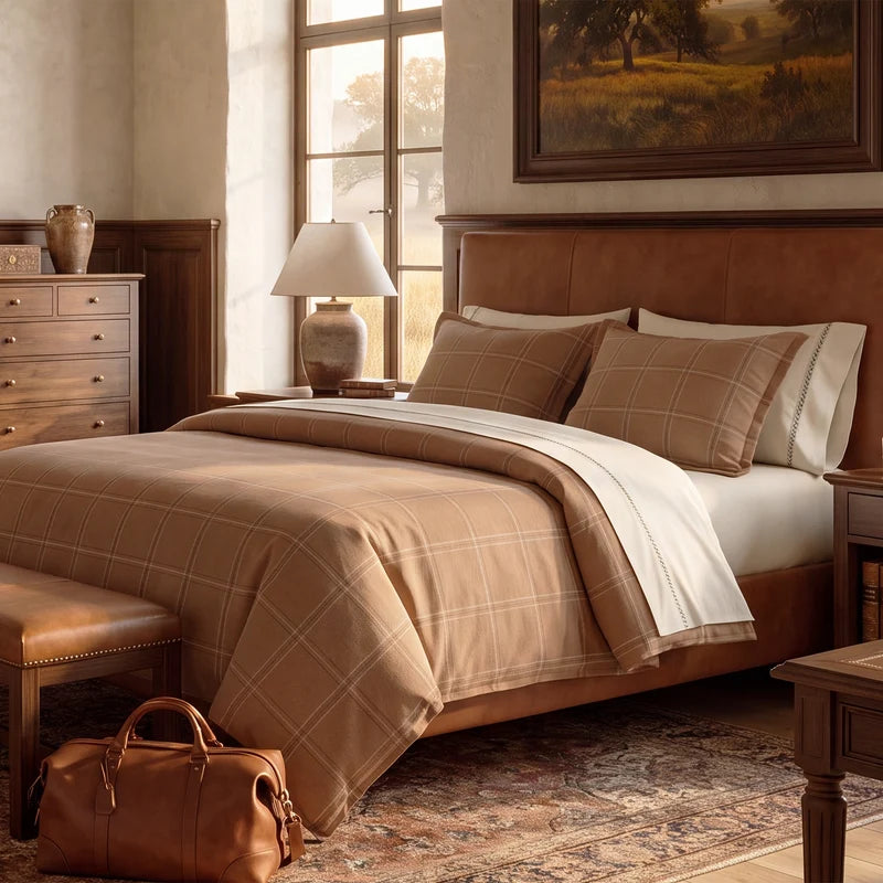 Brown Plaid Bedding Set