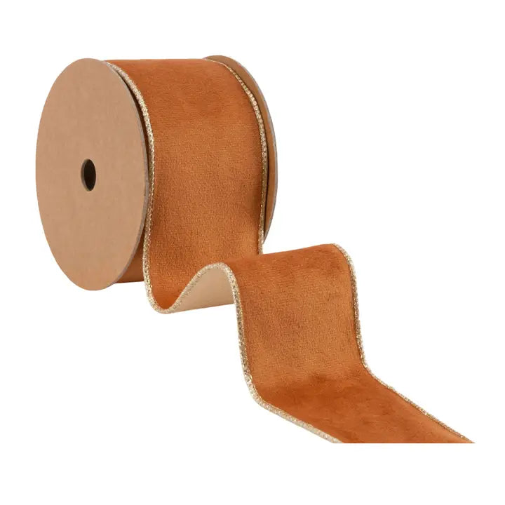 2.5" Reversable Rust/Gold Velvet Wired Ribbon 10 Yards