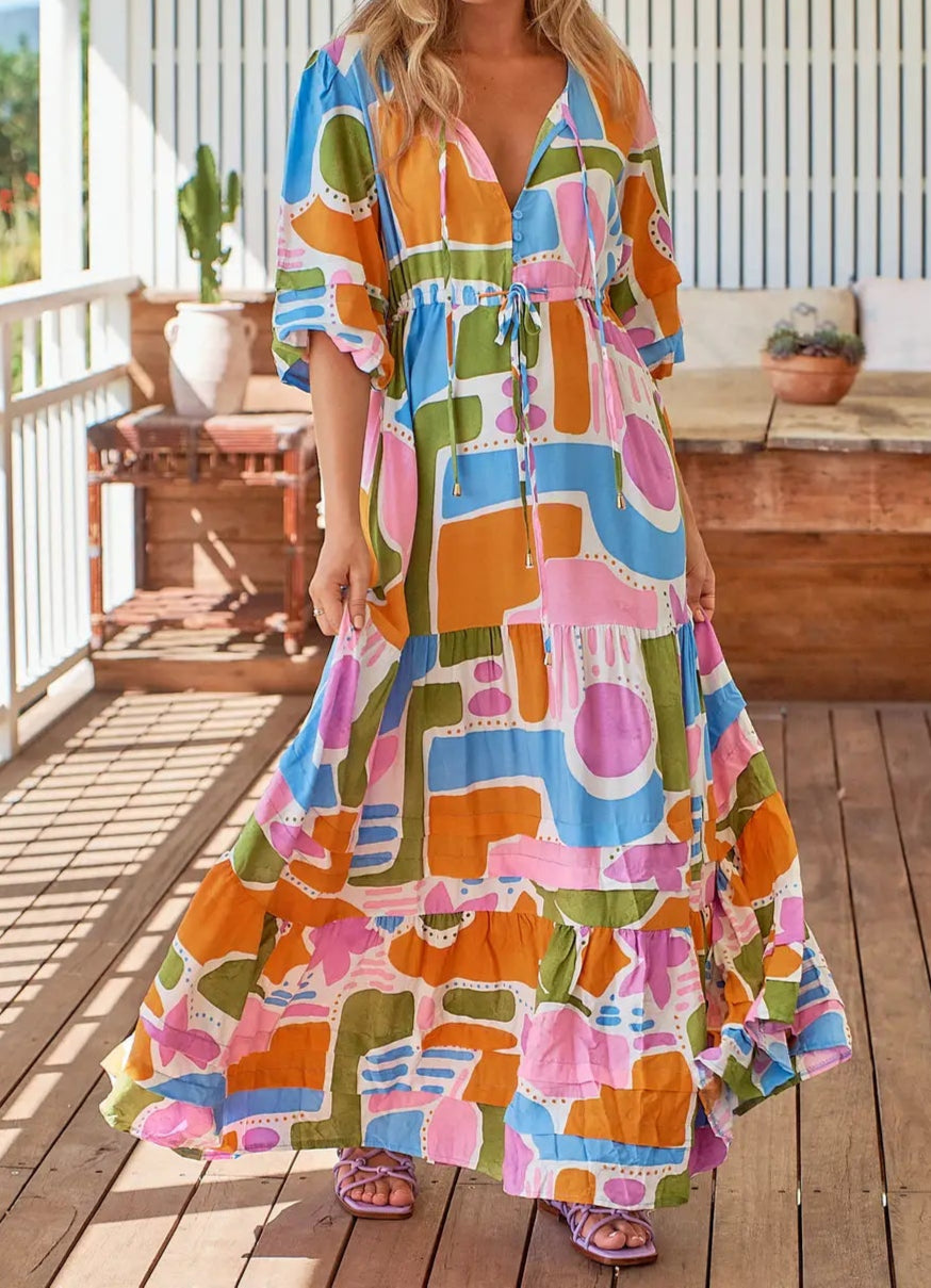 Multi Color Abstract Maxi Dress