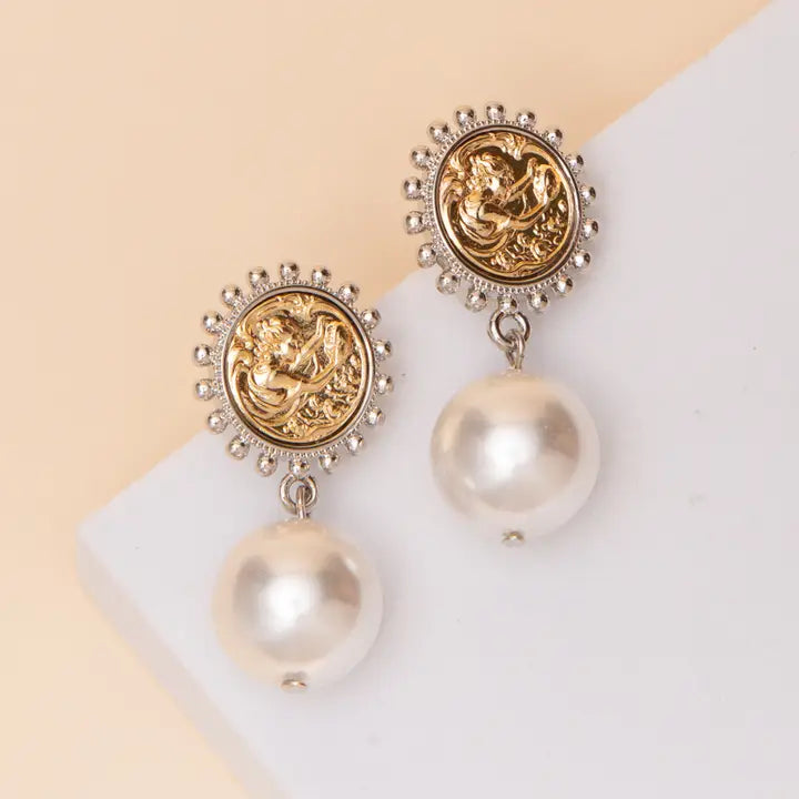 Two Tone Pearl Drop Earrings