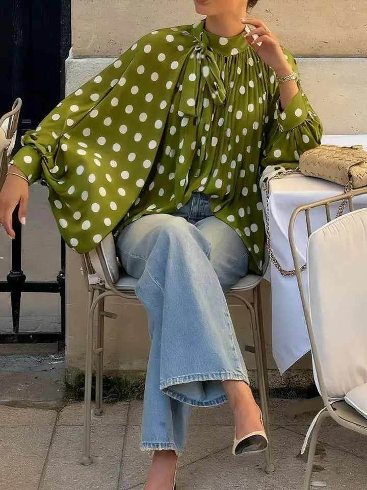 Polka Dot Tie Neck Blouse