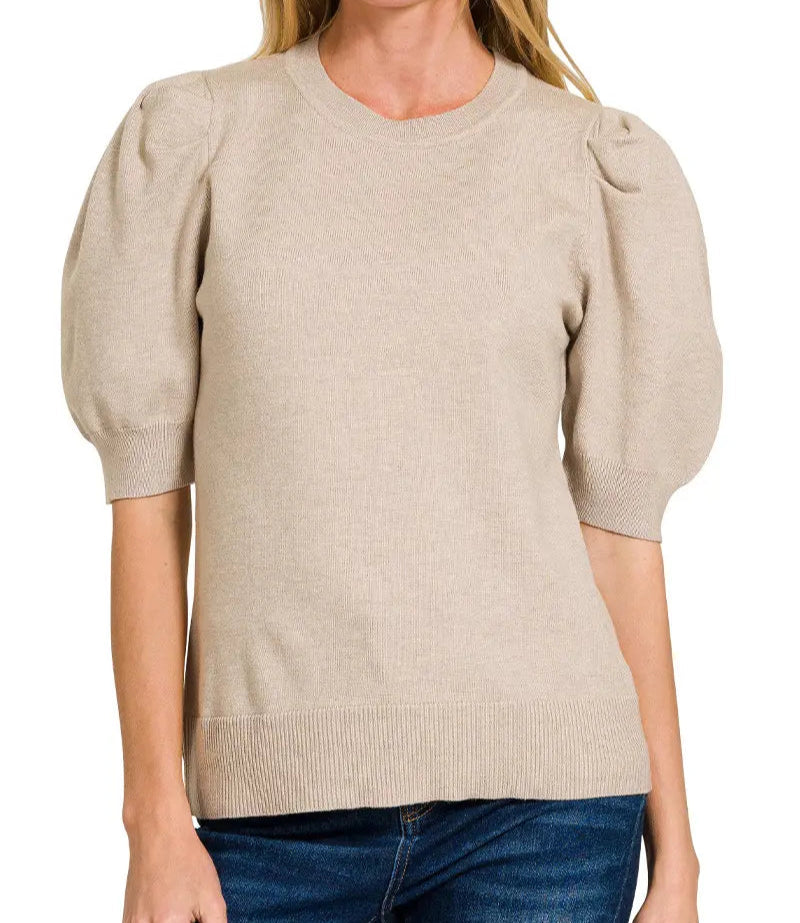 Viscose Short Puff Sleeve Sweater