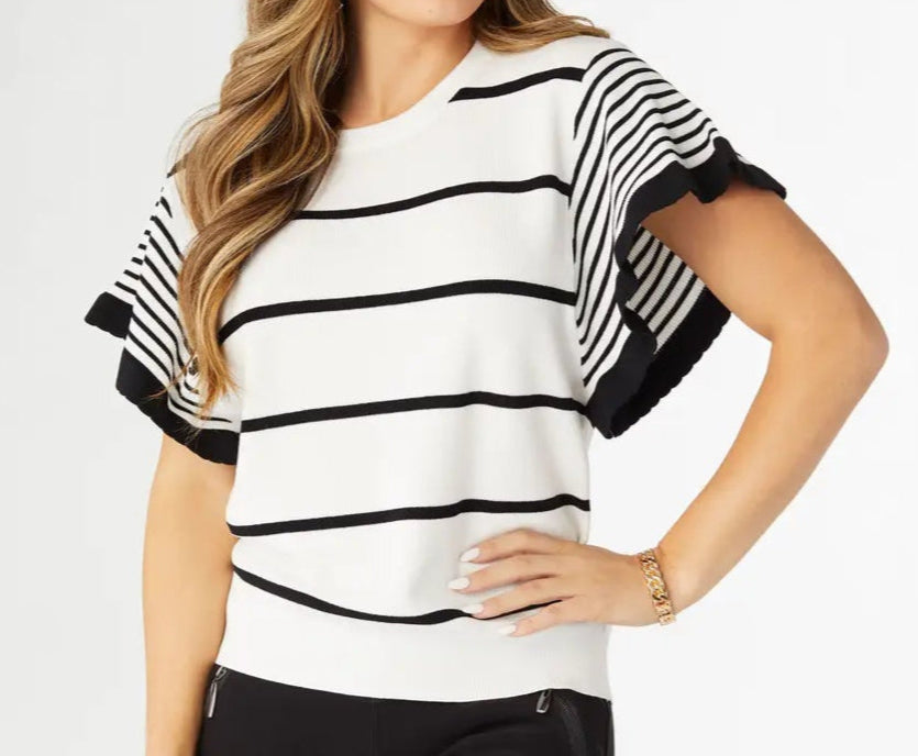 Black & White Scallop Sleeve Top
