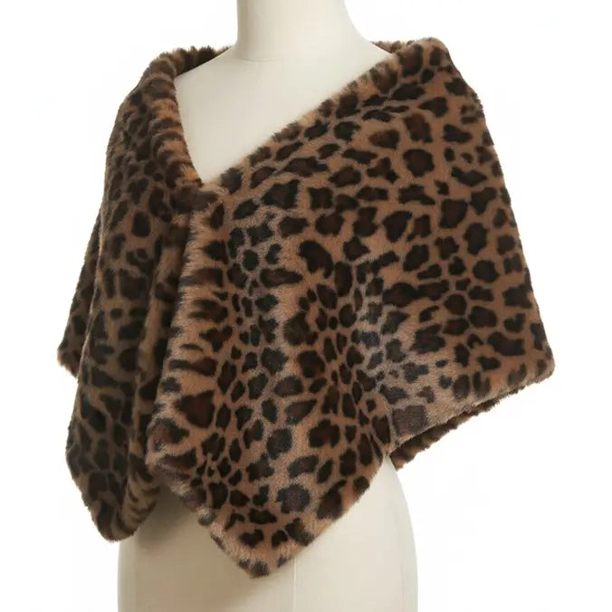 Faux Fur Leopard Print Shaw Scarf