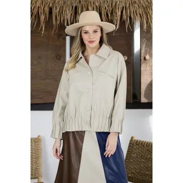 Cream Faux Leather Jacket