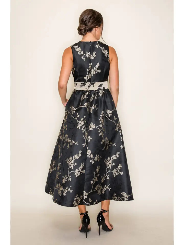Black & Gold Jacquard Dress