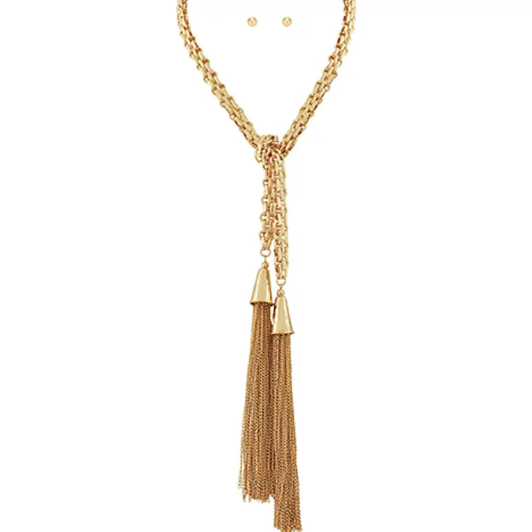 Gold Chain Dangle Necklace & Earrings Set
