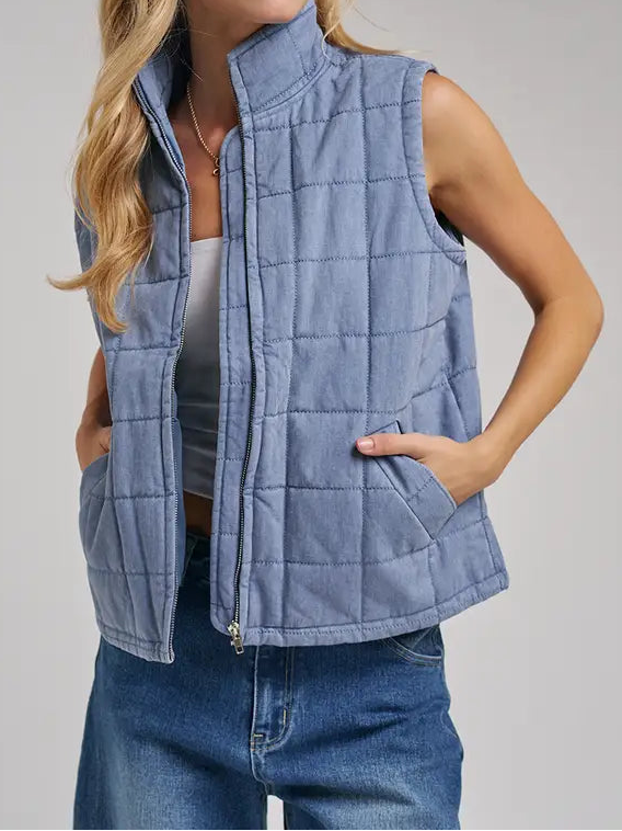 Blue Quilted Puffer Vest
