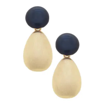Navy Blue & Gold Dangle Drop Earrings