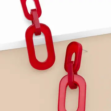 Red Resin Chain Drop Earrings