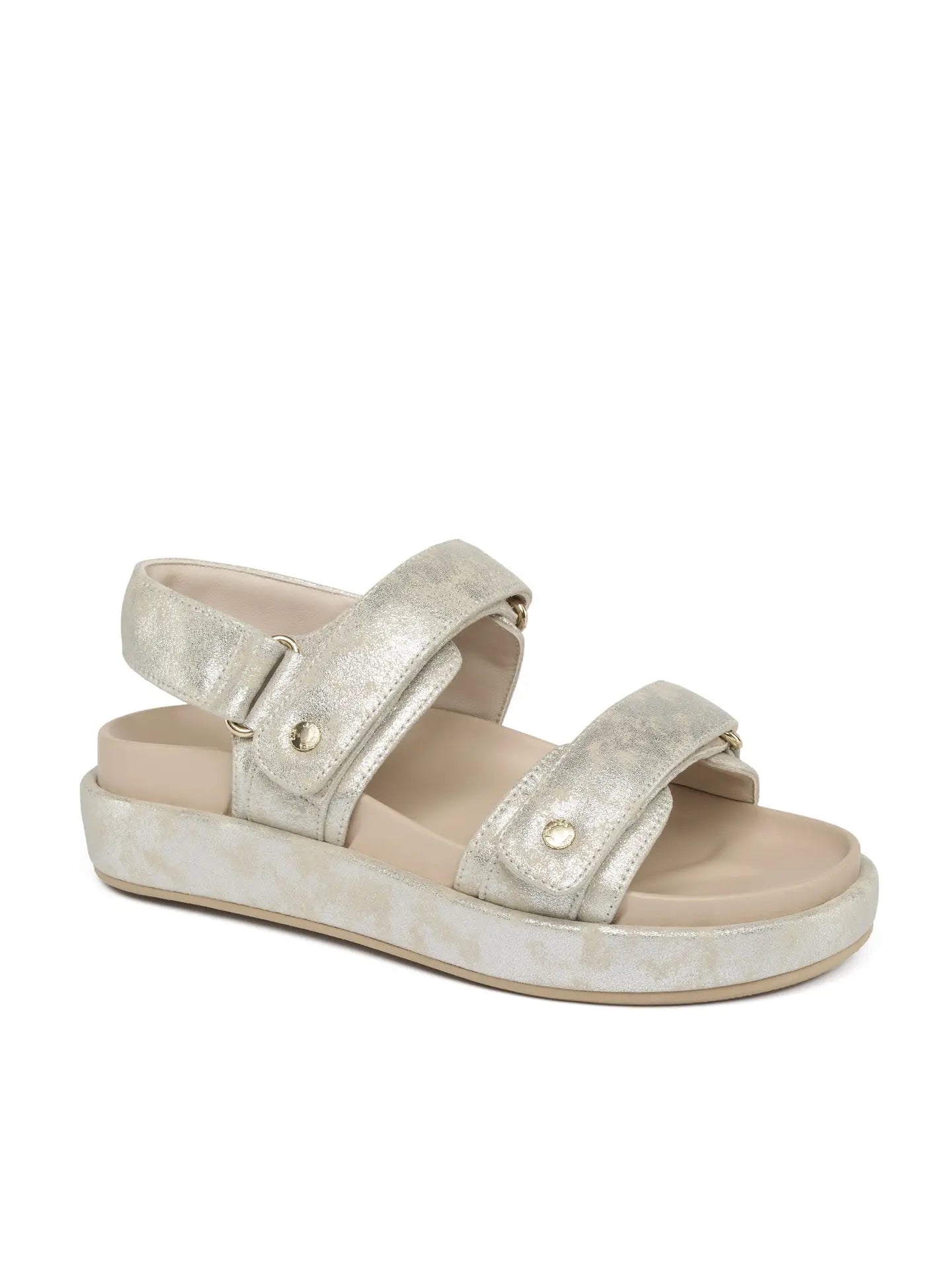 Bay Leather Platform Sandal-Sand Metallic