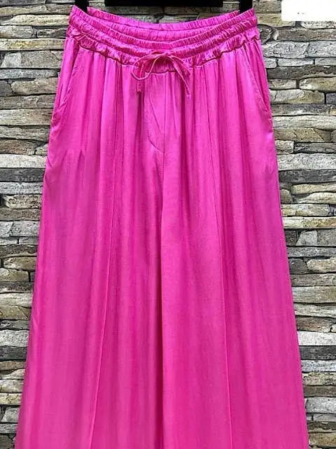 Hot Pink Satin Feel Pants - One Size