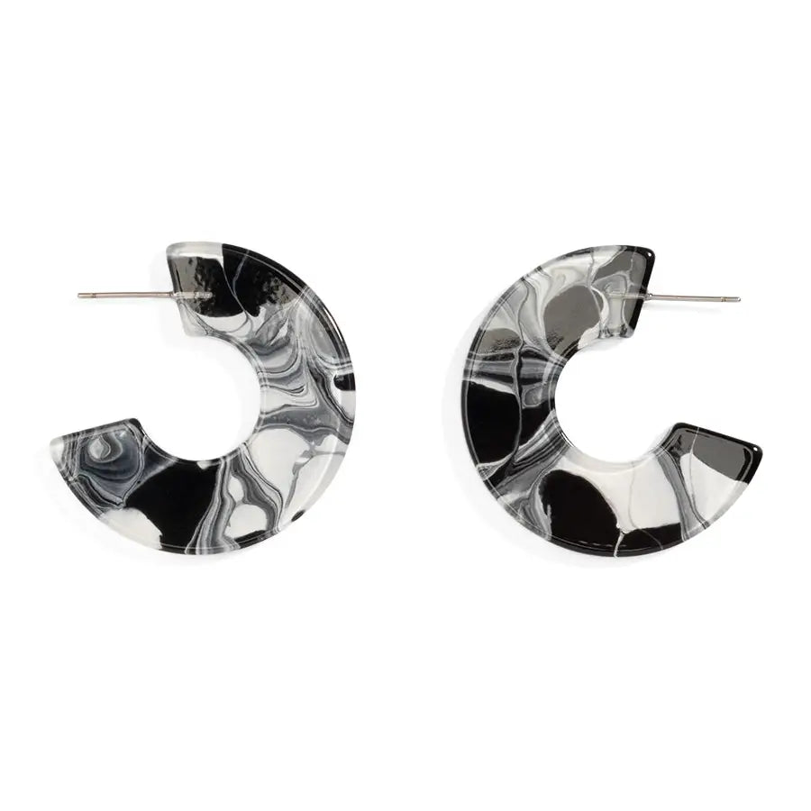 Black Marbled Flat Hoop Earrings
