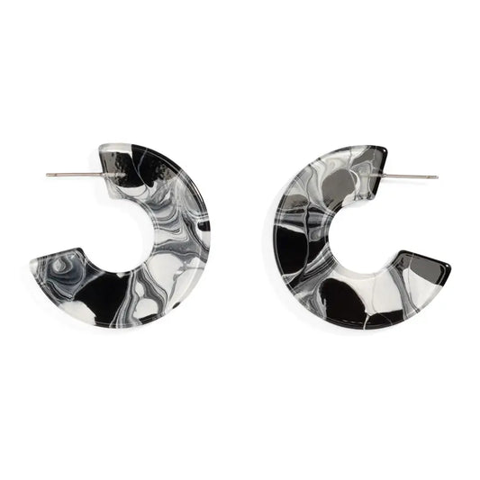 Black Marbled Flat Hoop Earrings