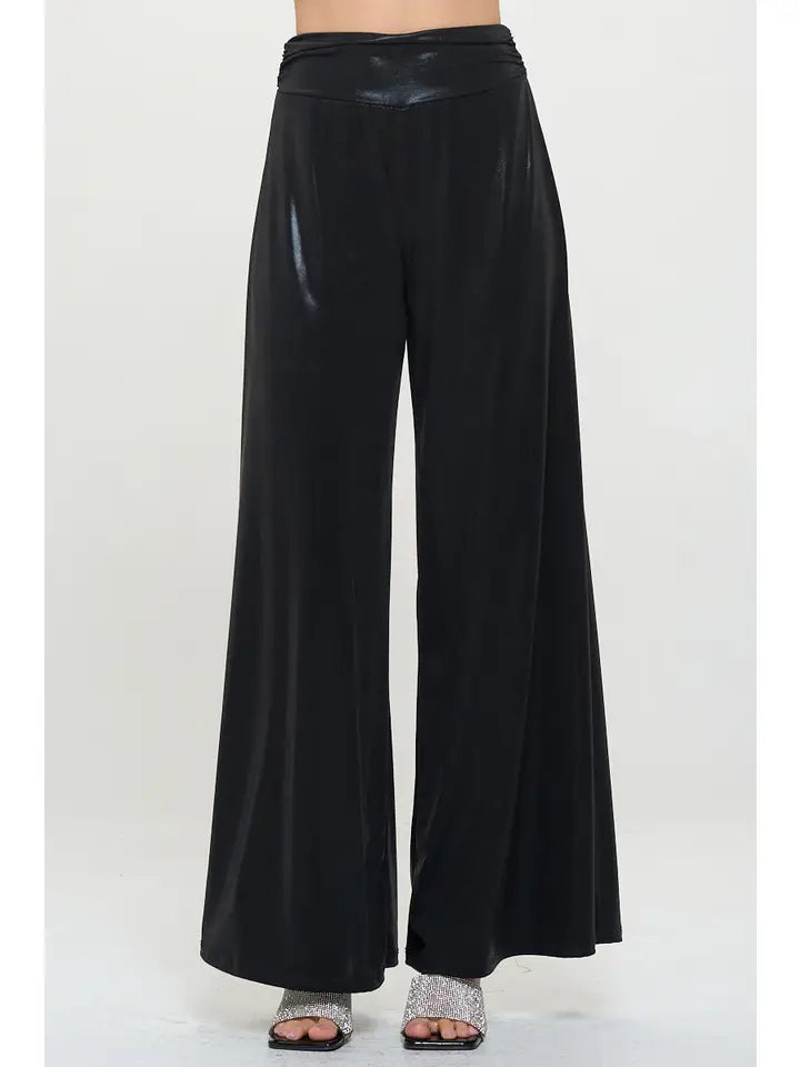 Black Metallic Pants w/Elastic Waist