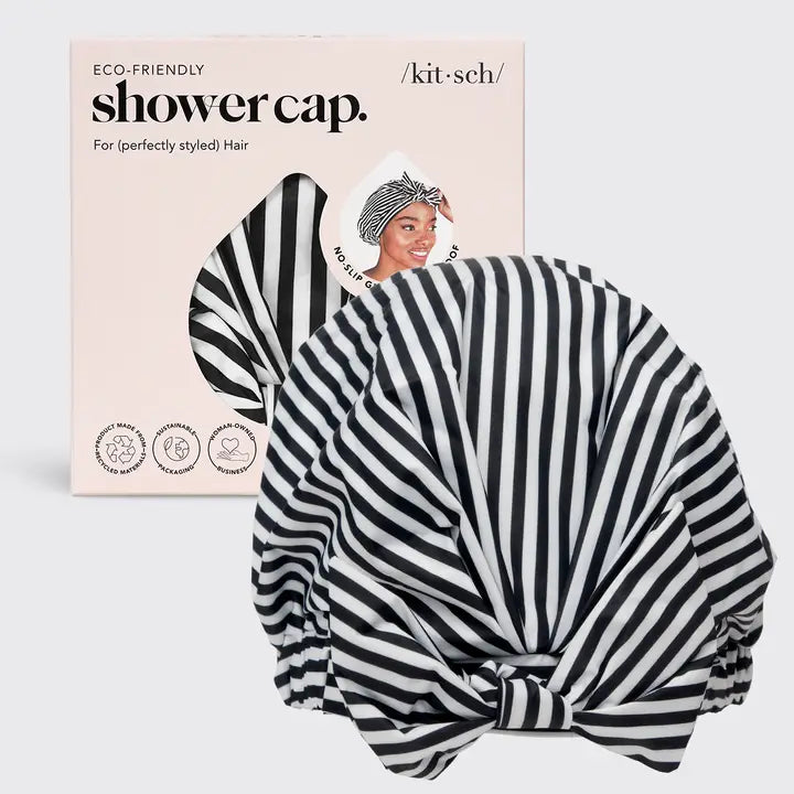 Black & White Stripe Shower Cap