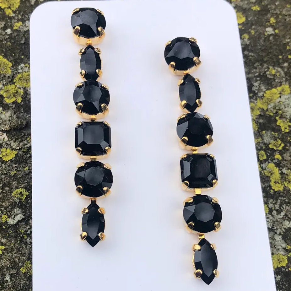 Black Mixed Stone Drop Earrings