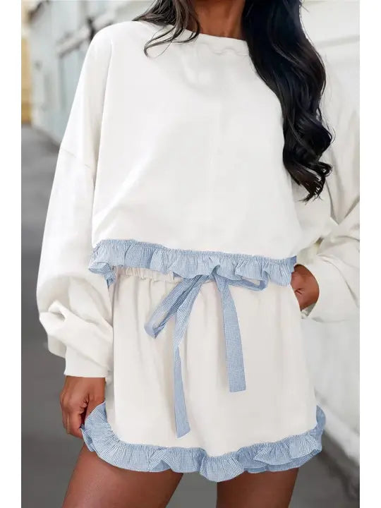 Blue & White Long Sleeve Short Set