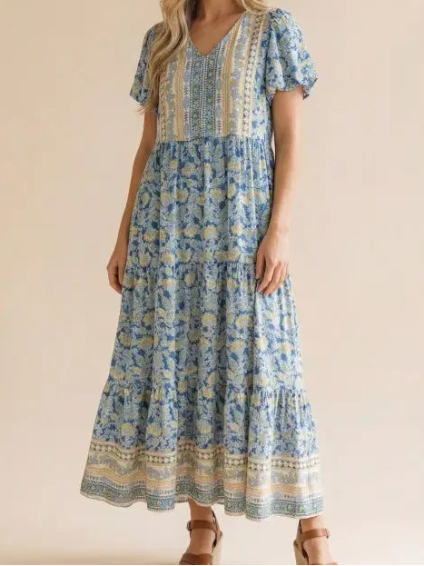 Blue Floral Plus Size Dress