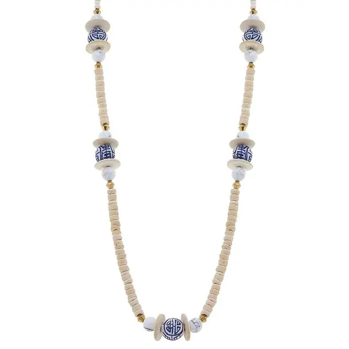 Blue Chinoiserie Wood Necklace