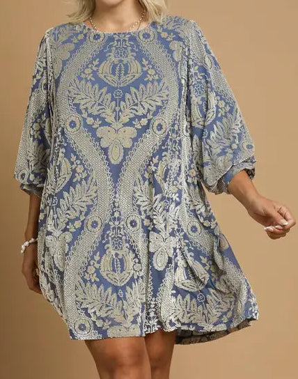 Blue Velvet Plus Puff Sleeve Dress