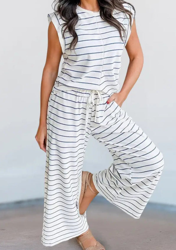 Sleeveless Blue Stripe Pant Set