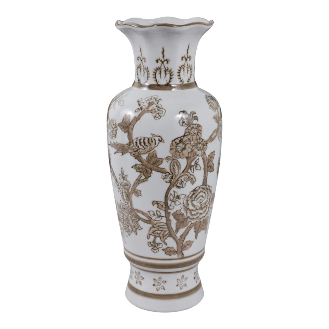 Brown & White Ceramic Vase 12"