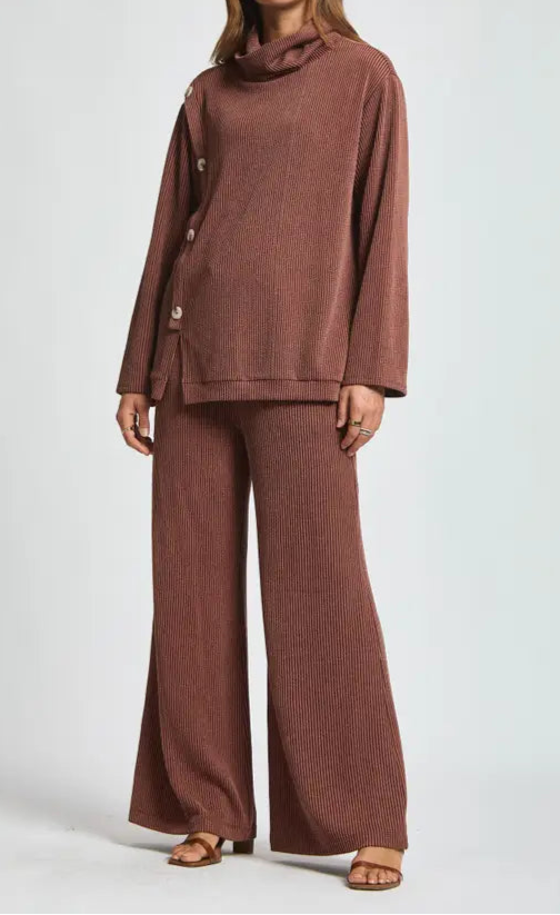 Brown 2 Piece Ribbed Set