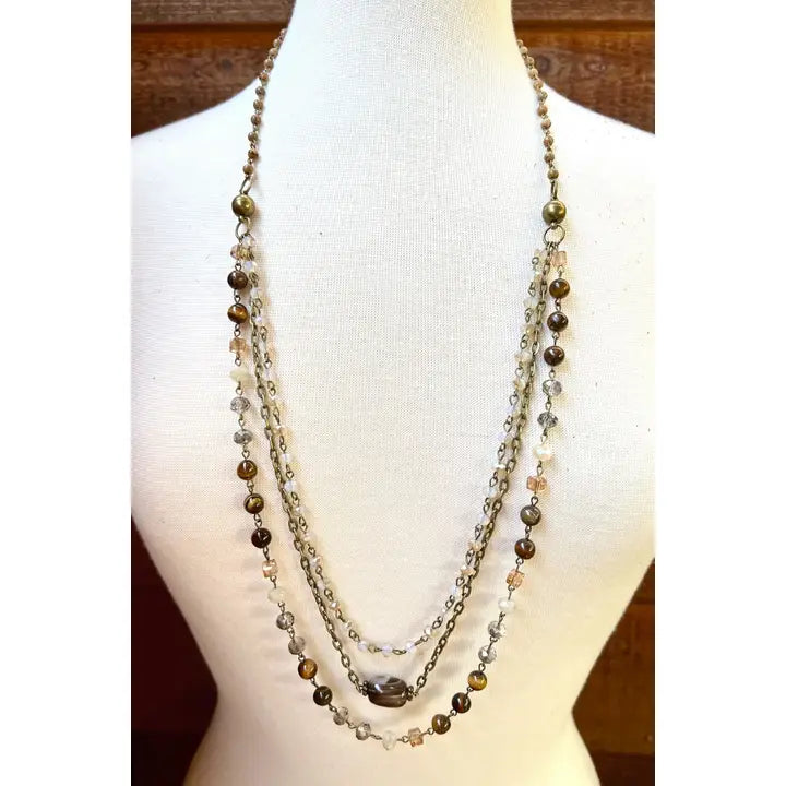 Brown Stone Layered Beaded Necklace