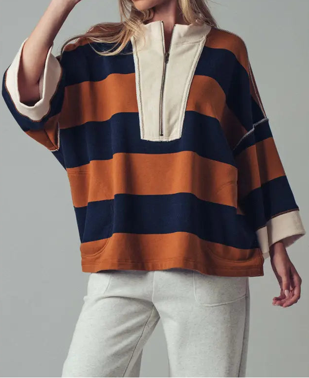 Oversized Orange & Blue Stripe Sweatshirt