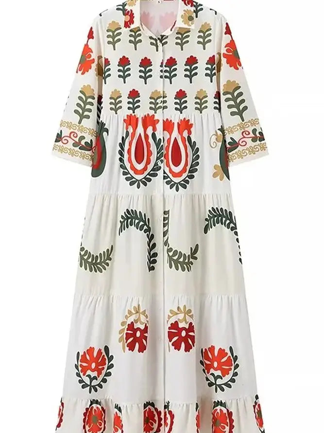 White & Cream Tiered Maxi Dress