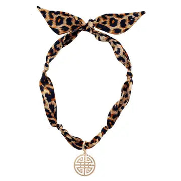 Leopard Greek Key Scarf Necklace