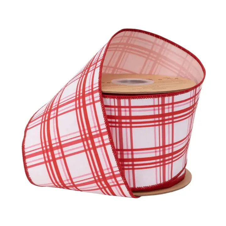 4" Pink/Red Plaid Wired Ribbon 10 Yards