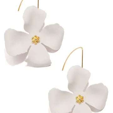 Matte White Flower Drop Earrings