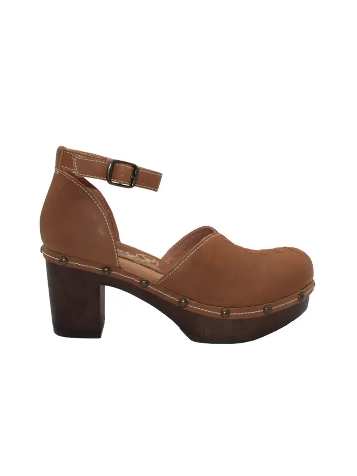 Camel Leather Heel w/Strap
