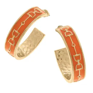 Orange Enamel Hoop Earrings