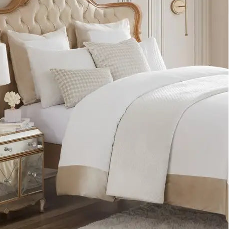 Ivory Linen w/ Champagne Border Duvet & Euro Set-KING