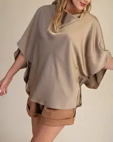 Champagne Cowl Neck Satin Top