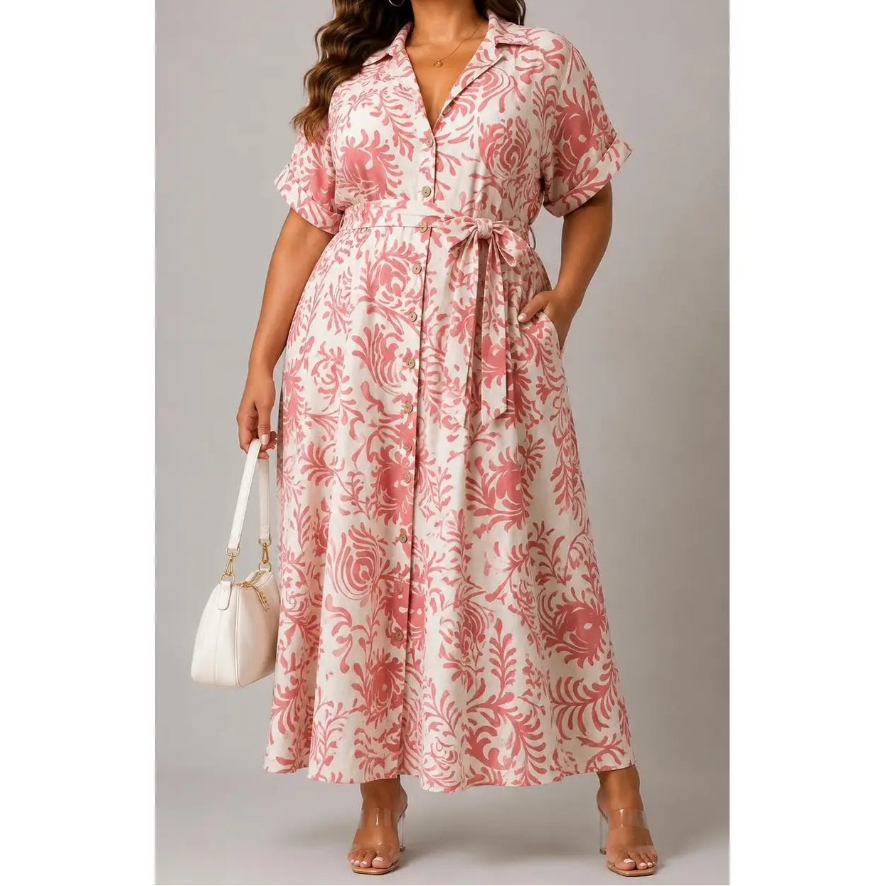 Plus Size Coral Bloom Maxi Dress